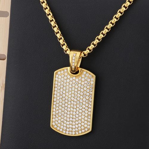 Stainless Steel Jewelry Necklace, 304 Stainless Steel, Vacuum Ion Plating, fashion jewelry & for man & with rhinestone 