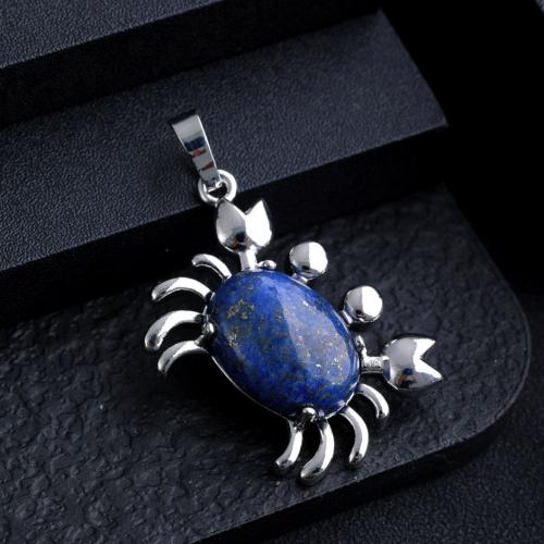 Gemstone Zinc Alloy Pendants, Natural Stone, with Zinc Alloy, Crab, silver color plated, DIY [