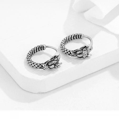 Boucles d'oreilles en acier titane, dragon, Placage, bijoux de mode, argent Vendu par PC