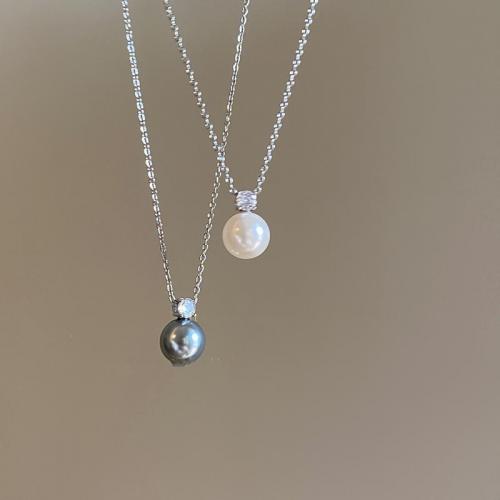 alliage de zinc collier, avec perle de verre, Rond, Placage de couleur argentée, pavé de micro zircon & pour femme, plus de couleurs à choisir Environ 16 pouce, Vendu par PC