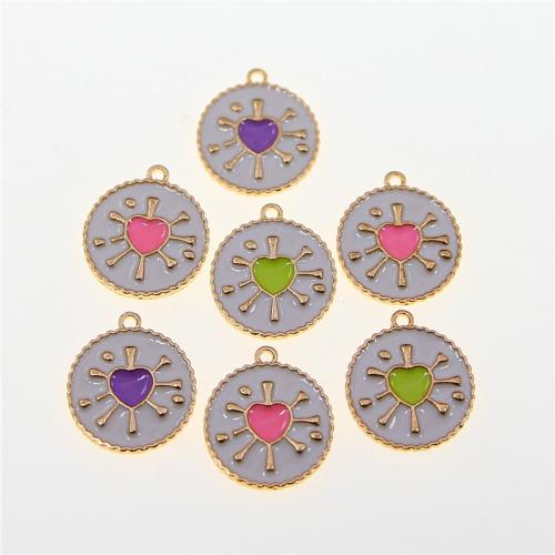 Zinc Alloy Enamel Pendants, Flat Round, KC gold color plated, fashion jewelry & DIY Approx 