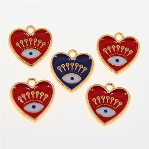 Zinc Alloy Evil Eye Pendant, Heart, KC gold color plated, fashion jewelry & DIY & enamel Approx [