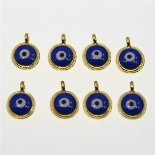 Zinc Alloy Evil Eye Pendant, Flat Round, KC gold color plated, fashion jewelry & DIY & enamel, blue Approx [