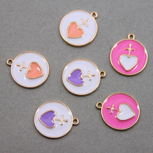 Zinc Alloy Enamel Pendants, Flat Round, KC gold color plated, fashion jewelry & DIY Approx 