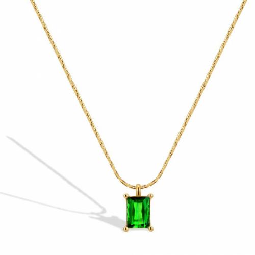 Collier de bijoux de titane, Acier titane, avec zircon cubique, avec 5cm chaînes de rallonge, rectangle, Placage ionique sous vide, bijoux de mode & pour femme, vert, protéger l'environnement, sans nickel, plomb et cadmium Environ 45 cm, Vendu par PC