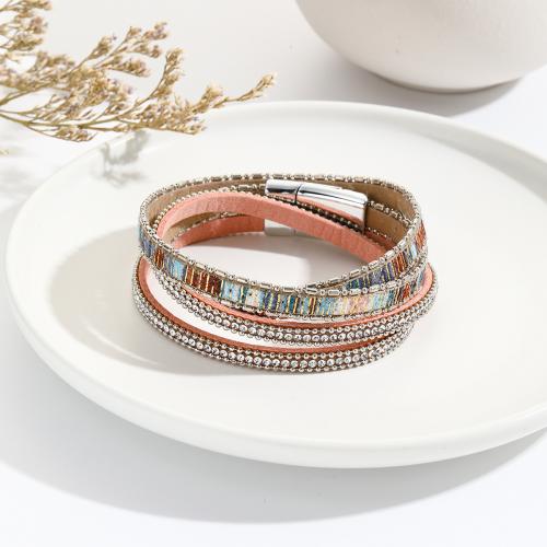 Pulseras de Cordón de PU, Cuero de PU, con aleación de zinc, multicapa & para mujer & con diamantes de imitación, más colores para la opción, 18mm, longitud:aproximado 40 cm, Vendido por UD[