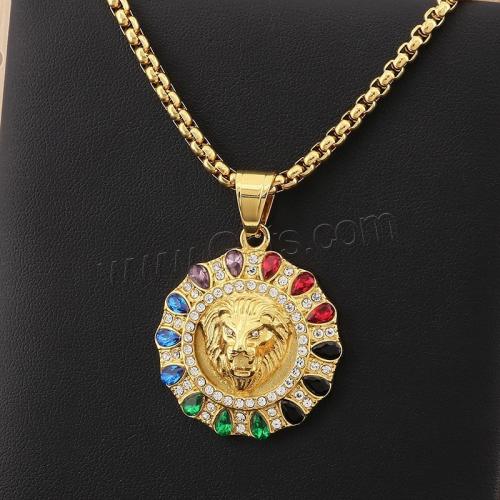 Cubic Zirconia Stainless Steel Necklace, 304 Stainless Steel, Lion, Vacuum Ion Plating, fashion jewelry & micro pave cubic zirconia & for man [