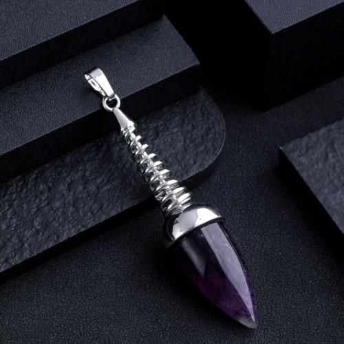 Gemstone Zinc Alloy Pendants, Natural Stone, with Zinc Alloy, Bullet, silver color plated, DIY [