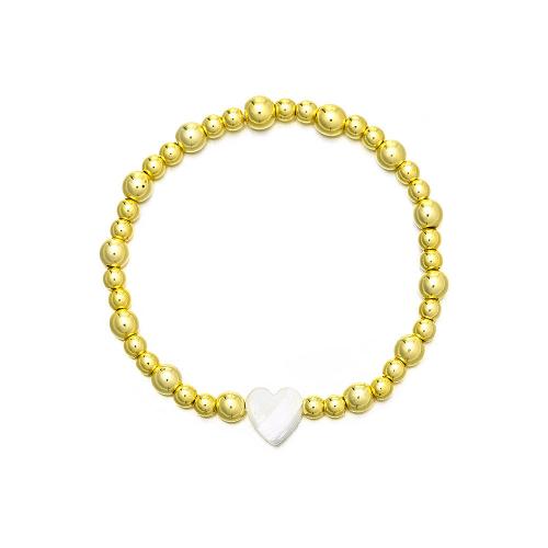 Brass Bracelets, with Natural Stone & Elastic Thread & Plastic Pearl, plated, Unisex golden Approx 18 cm 