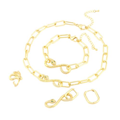 Cubic Zirconia Micro Pave Brass Jewelry Sets & micro pave cubic zirconia & for woman, golden [