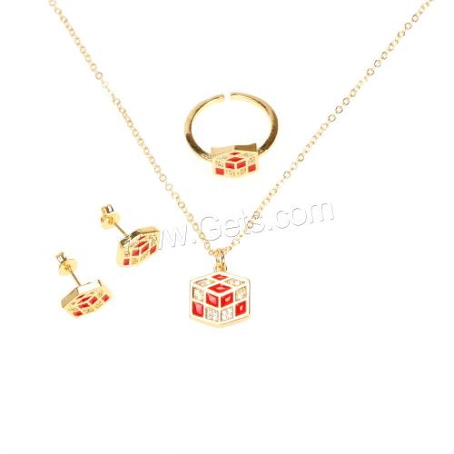 Cubic Zirconia Micro Pave Brass Jewelry Sets & micro pave cubic zirconia & for woman & enamel, golden [