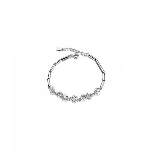 Cupronickel Bracelet, with 1.2inch extender chain, Infinity, platinum plated, micro pave cubic zirconia & for woman Approx 6.1 Inch [