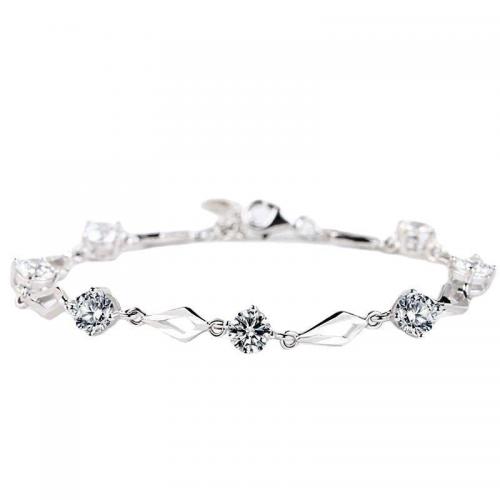 Cupronickel Bracelet, Rhombus, platinum plated, for woman & with rhinestone Approx 6-8 Inch [