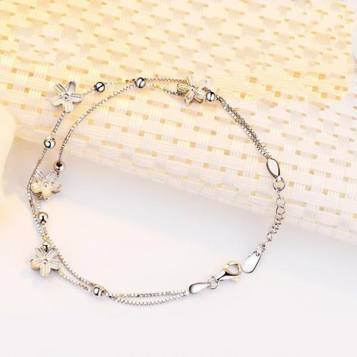 Cupronickel Bracelet, with 1.2inch extender chain, Flower, platinum plated, fashion jewelry & for woman Approx 6.5 Inch 