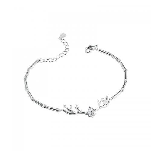 Cupronickel Bracelet, Antlers, platinum plated, micro pave cubic zirconia & for woman Approx 6-8 Inch [