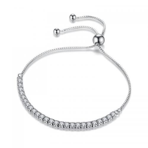 Brass Bracelet, platinum plated, box chain & micro pave cubic zirconia & for woman Approx 11 Inch [