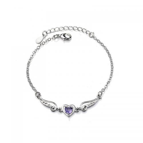 Cupronickel Bracelet, with 1.2inch extender chain, Angel Wing, platinum plated, for woman & with rhinestone Approx 6.3 Inch [