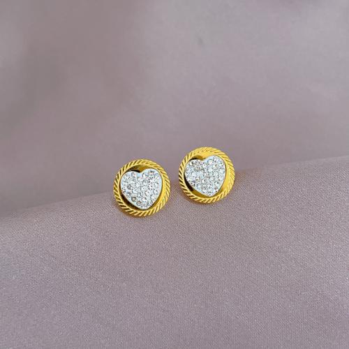 Acier titane boucle d oreille dormeuse, Rond, Placage, pour femme & avec strass, 12mm, Vendu par paire