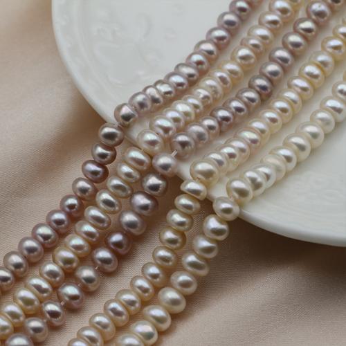 Natürliche Süßwasser, lose Perlen, Natürliche kultivierte Süßwasserperlen, flache Runde, DIY, keine, Pearls diameter about 5-6mm, Länge:ca. 37 cm, verkauft von Strang