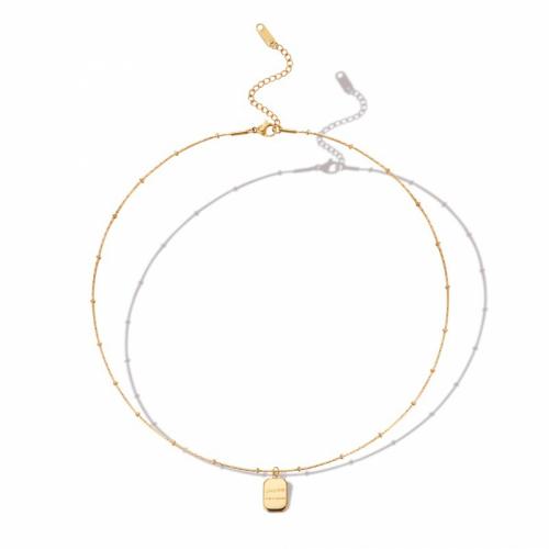 Collier de bijoux de titane, Acier titane, avec 5cm chaînes de rallonge, rectangle, Placage ionique sous vide, bijoux de mode & pour femme, doré, protéger l'environnement, sans nickel, plomb et cadmium Environ 45 cm, Vendu par PC