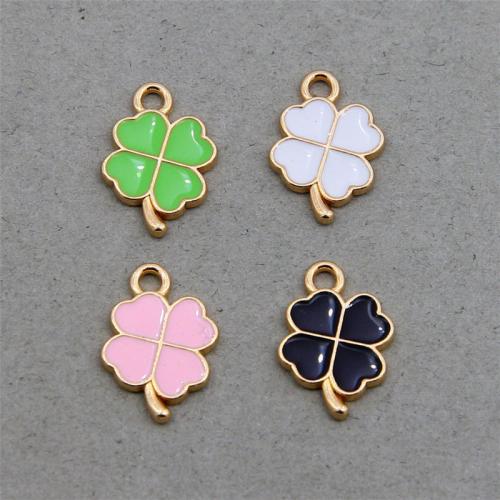 Zinc Alloy Enamel Pendants, Four Leaf Clover, KC gold color plated, fashion jewelry & DIY Approx 