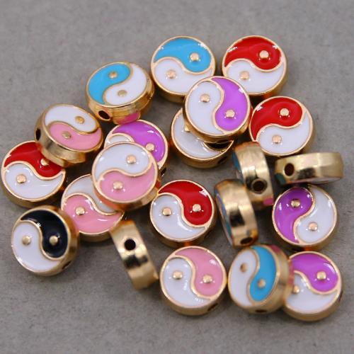 Enamel Zinc Alloy Beads, Flat Round, plated, fashion jewelry & DIY Approx 