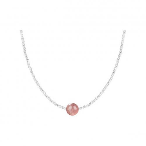 Collar de la joyería de plata esterlina, Plata de ley 925, con Strawberry cuarzo, con 1.97inch extender cadena, para mujer, longitud:aproximado 15.75 Inch, Vendido por UD