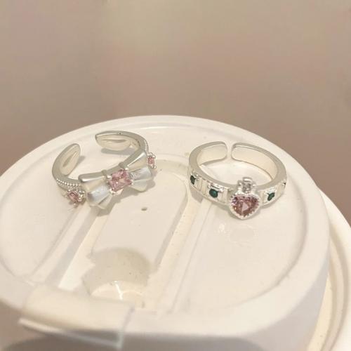 Zinc Alloy Cuff Finger Ring, silver color plated & for woman & with rhinestone, US Ring [