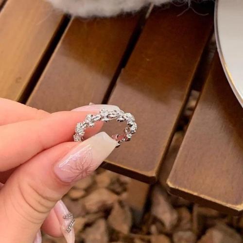 Zinklegierung Manschette Fingerring, silberfarben plattiert, Micro pave Zirkonia & für Frau, Größe:6-8, verkauft von PC