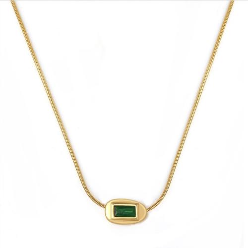 Collier de bijoux de titane, Acier titane, avec zircon cubique, avec 5cm chaînes de rallonge, Placage ionique sous vide, bijoux de mode & pour femme, vert, protéger l'environnement, sans nickel, plomb et cadmium Environ 40 cm, Vendu par PC