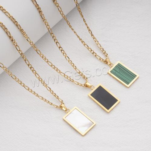 Collier de bijoux de titane, Acier titane, avec coquille, avec 5CM chaînes de rallonge, rectangle, Placage de couleur d'or, différents matériaux pour le choix & pour femme, plus de couleurs à choisir cm, Vendu par PC