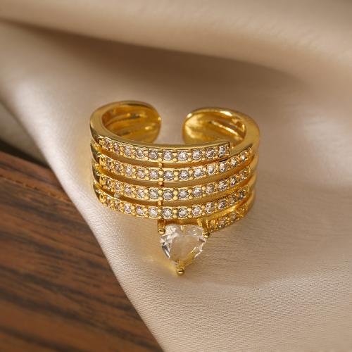 Cubic Zirconia Micro Pave Brass Finger Ring, with Plastic Pearl, plated, fashion jewelry & micro pave cubic zirconia, golden 