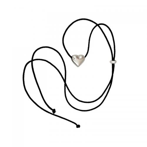 Collar de la joyería de plata esterlina, plata de ley 925, con Cordón de cera, Corazón, pulido, para mujer, más colores para la opción, longitud:aproximado 80 cm, Vendido por UD