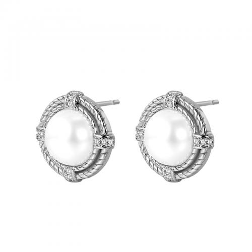 Brass Stud Earring, with Plastic Pearl, fashion jewelry & for woman [