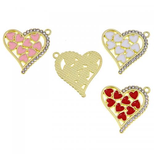 Zinc Alloy Enamel Pendants, Heart, KC gold color plated, fashion jewelry & DIY & micro pave cubic zirconia & hollow Approx [