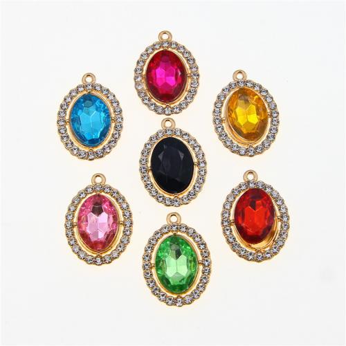 Zinc Alloy Rhinestone Pendants, with Glass Rhinestone, Flat Oval, KC gold color plated, fashion jewelry & DIY & with rhinestone Approx [