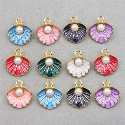 Zinc Alloy Enamel Pendants, with Plastic Pearl, Shell, plated, fashion jewelry & DIY Approx [