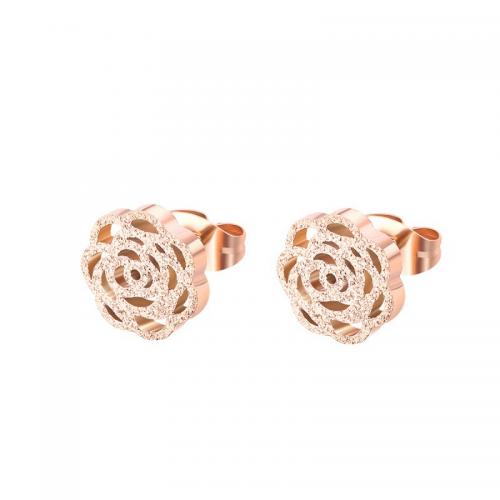 Boucles d'oreilles en acier titane, Rose, Placage ionique sous vide, bijoux de mode & pour femme & creux, couleur or rose, protéger l'environnement, sans nickel, plomb et cadmium, 10mm, Vendu par PC