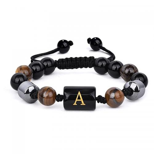 Pulseras de piedra del ojo del tigre, Ojo de tigre, con cordón de algodón, hecho a mano, Longitud Ajustable & Joyería & unisexo & diferentes patrones para la opción, longitud:aproximado 19 cm, Vendido por UD