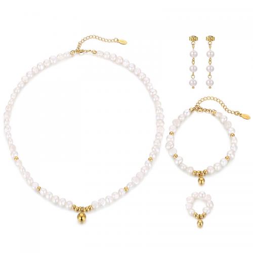 Natural Freshwater Pearl Jewelry Sets, with Titanium Steel, fashion jewelry & for woman [