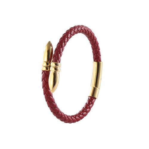 PU Leather Cord Bracelets, with 304 Stainless Steel, Vacuum Ion Plating, fashion jewelry & for man 