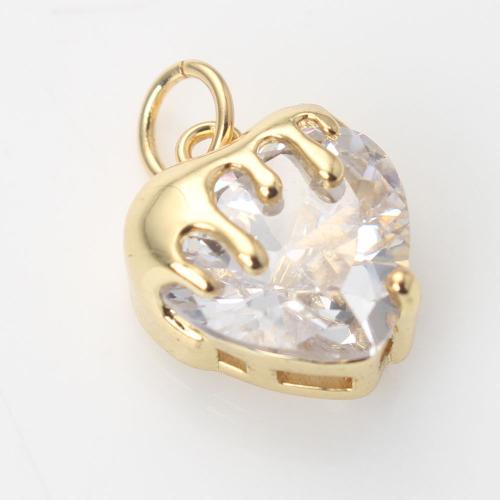 Cubic Zirconia Brass Pendants, Heart, gold color plated, DIY & micro pave cubic zirconia 