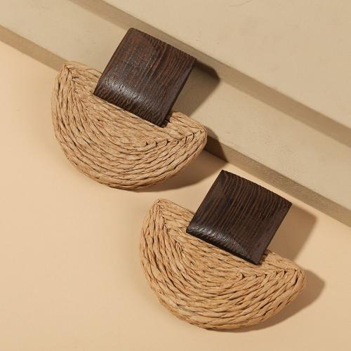 Fashion Create Jewelry Earring, Wood, with Rafidah Grass, Fan, handmade, fashion jewelry & for woman 