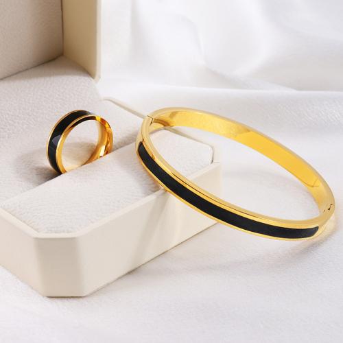 Enamel Stainless Steel Jewelry Sets, 304 Stainless Steel, bangle & finger ring, plated, for woman, golden [