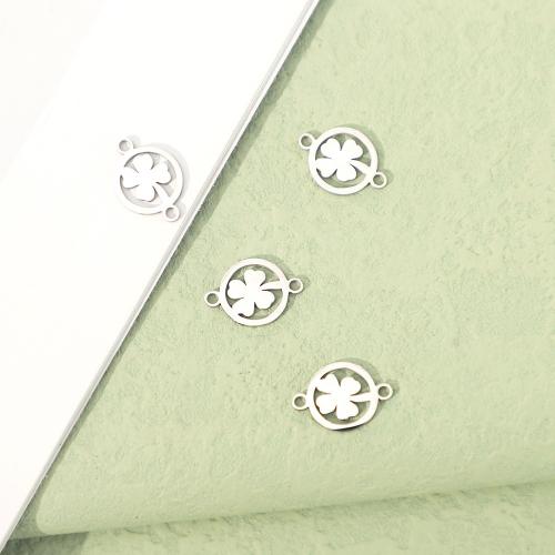 Stainless Steel Charm Connector, 304 Stainless Steel, Flat Round, polished, fashion jewelry & DIY & 1/1 loop & hollow, original color [