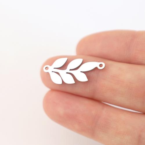 Stainless Steel Charm Connector, 304 Stainless Steel, Leaf, polished, fashion jewelry & DIY & 1/1 loop, original color [