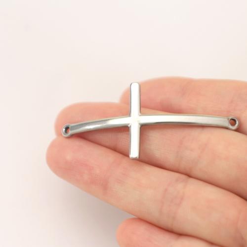 Stainless Steel Charm Connector, 304 Stainless Steel, Cross, polished, fashion jewelry & DIY & 1/1 loop, original color [