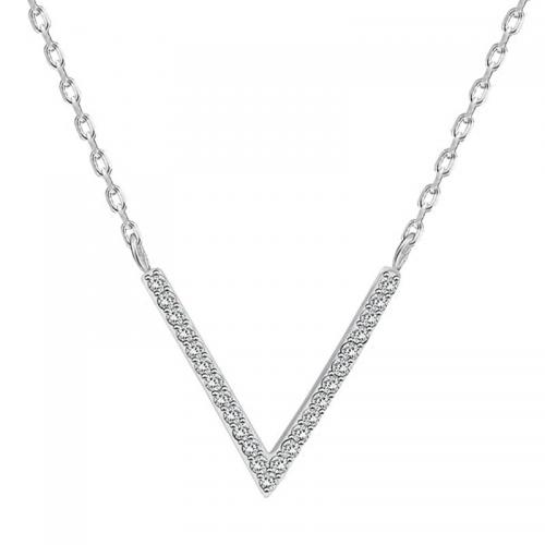 Cubic Zirconia Micro Pave Sterling Silver Necklace, 925 Sterling Silver, with 4.5cm extender chain, Letter V, fashion jewelry & micro pave cubic zirconia & for woman Approx 41 cm 