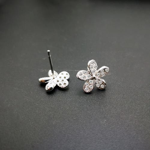 Pendiente de plata cubic zirconia Micro Pave Sterling, Plata de ley 925, Flor, pulido, Joyería & micro arcilla de zirconia cúbica & para mujer, 11x11mm, Vendido por Par[