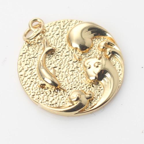 Brass Jewelry Pendants, Round, gold color plated, DIY 